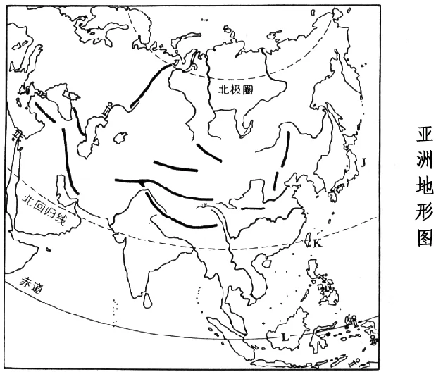 亚洲地形空白地图 - 中学空白地图 - 地理教师网