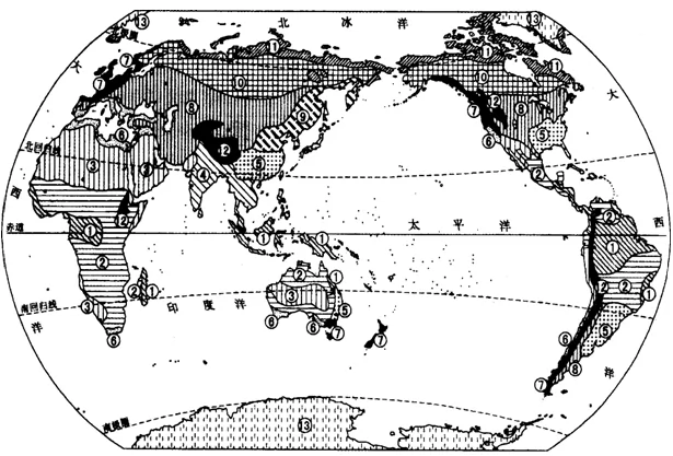 世界气候类型分布空白地图 - 中学空白地图 - 地