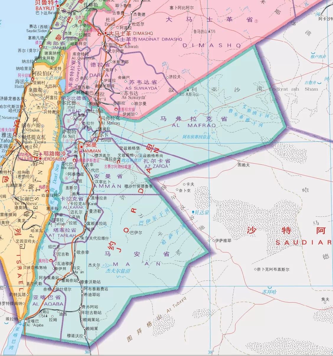 约旦地图,约旦地图中文版,约旦地图全图 - 世界