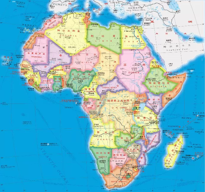 非洲地图,非洲地图中文版,英文版,地形图 - 世界