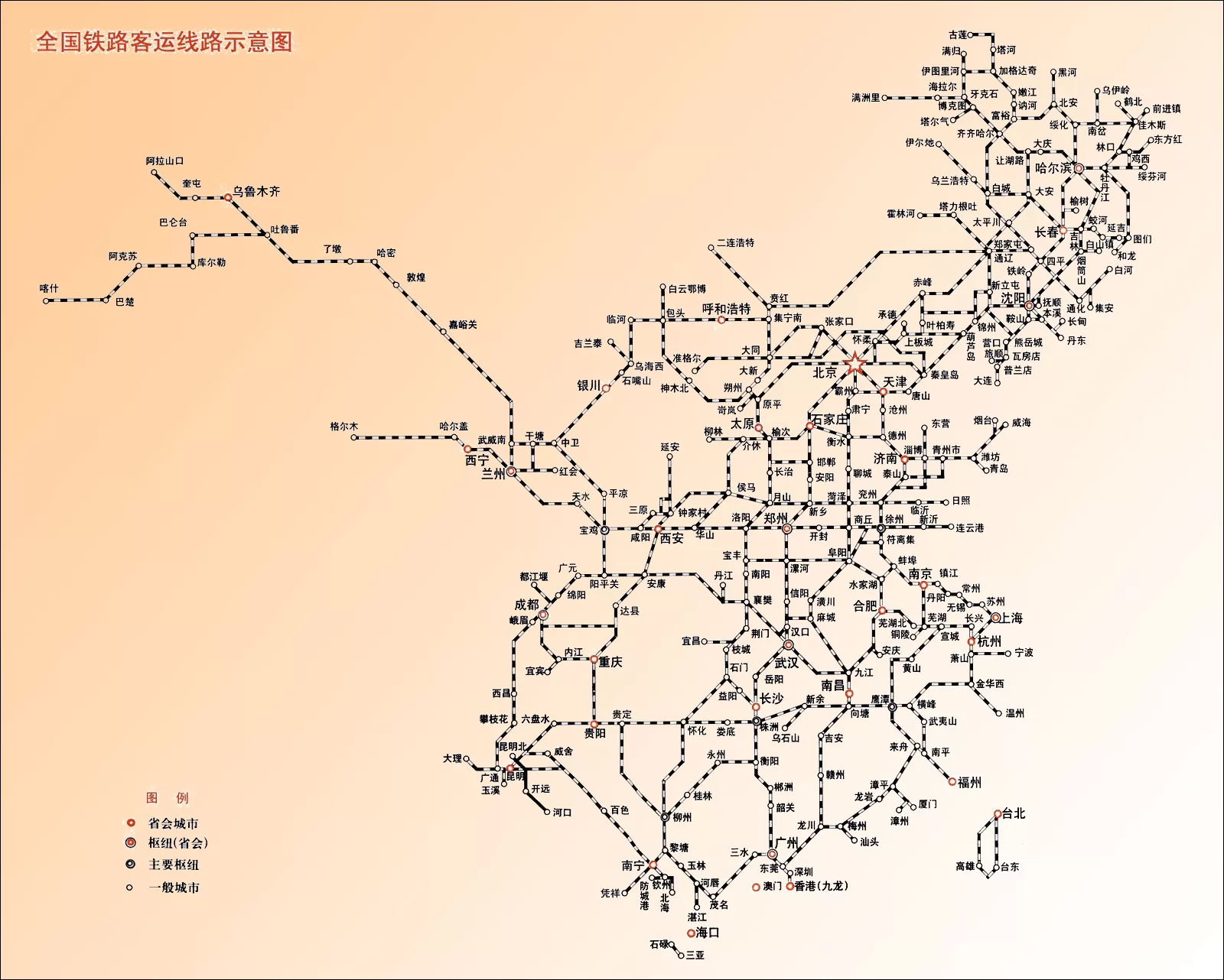 全国铁路客运线路示意图