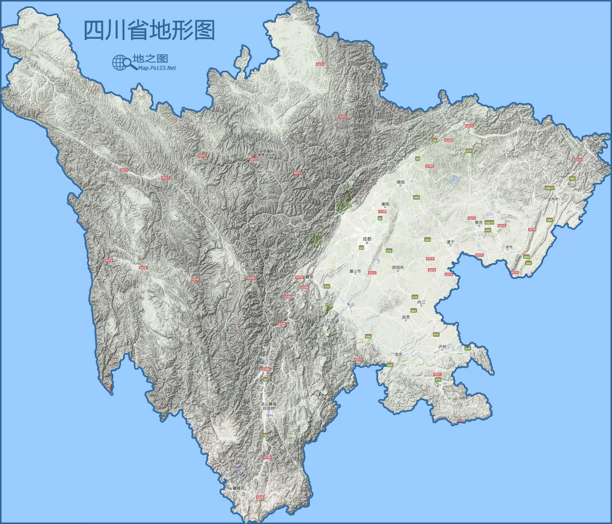 四川省地形图 - 全国卫星地图 - 地理教师网