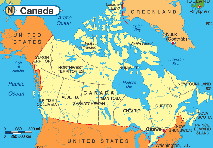 加拿大高清英文地图