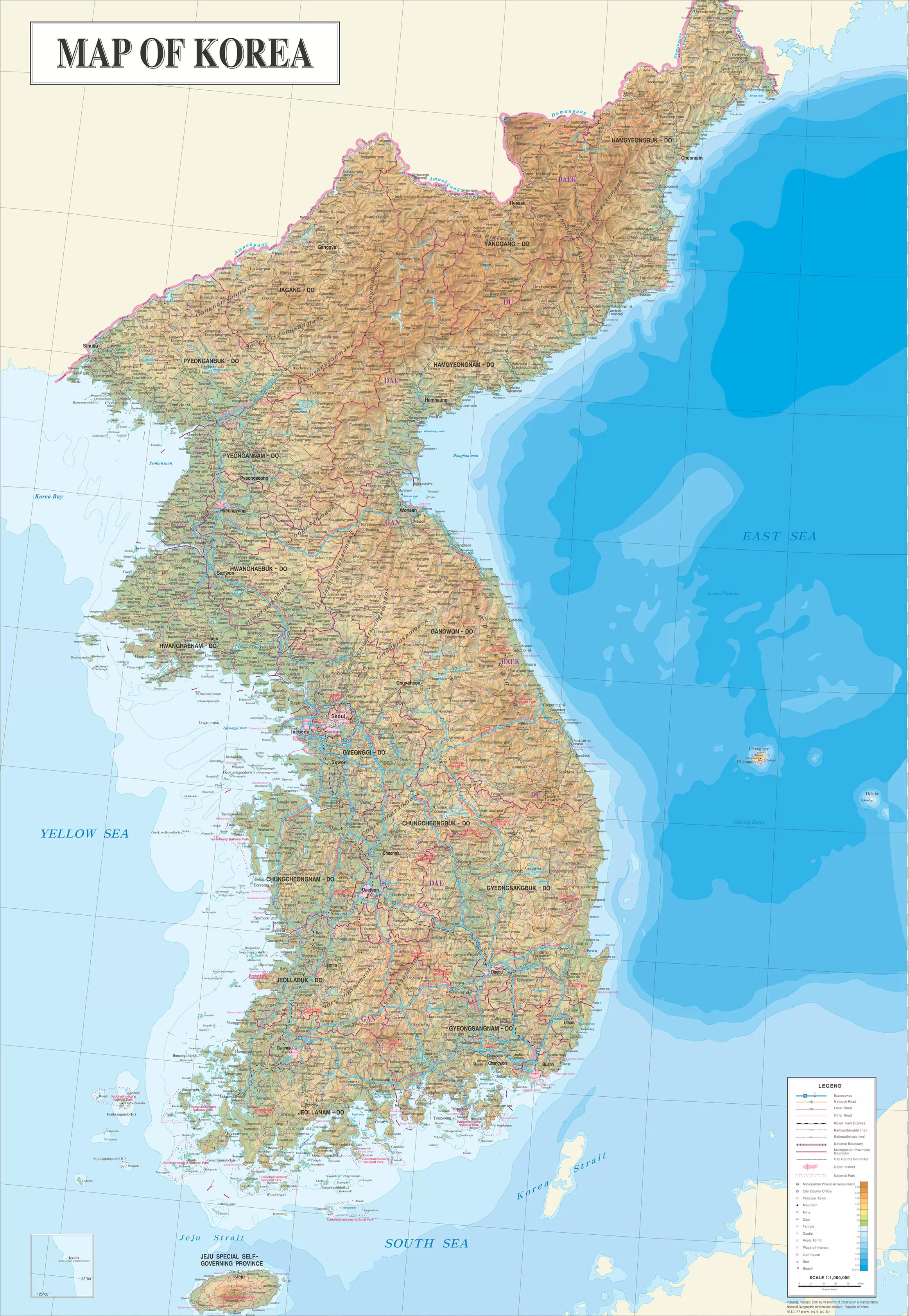 韩国地图英文版高清大图