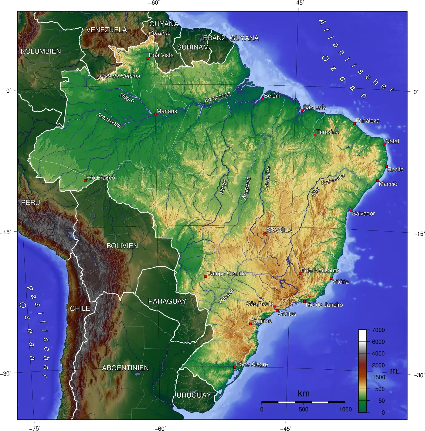 巴西国家地图展示_地图分享