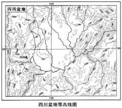 四川盆地等高线地形图