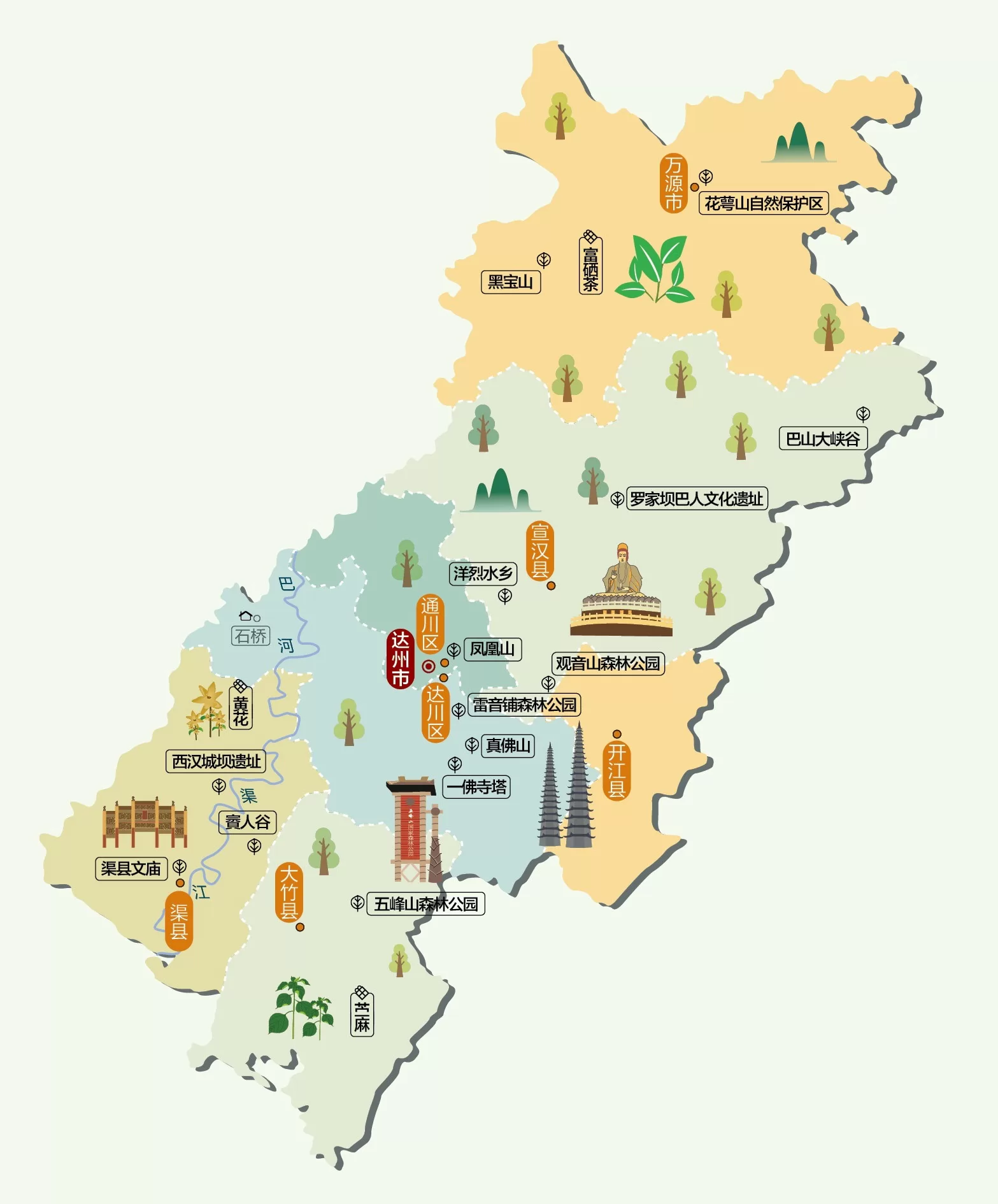 四川省达州市旅游地图