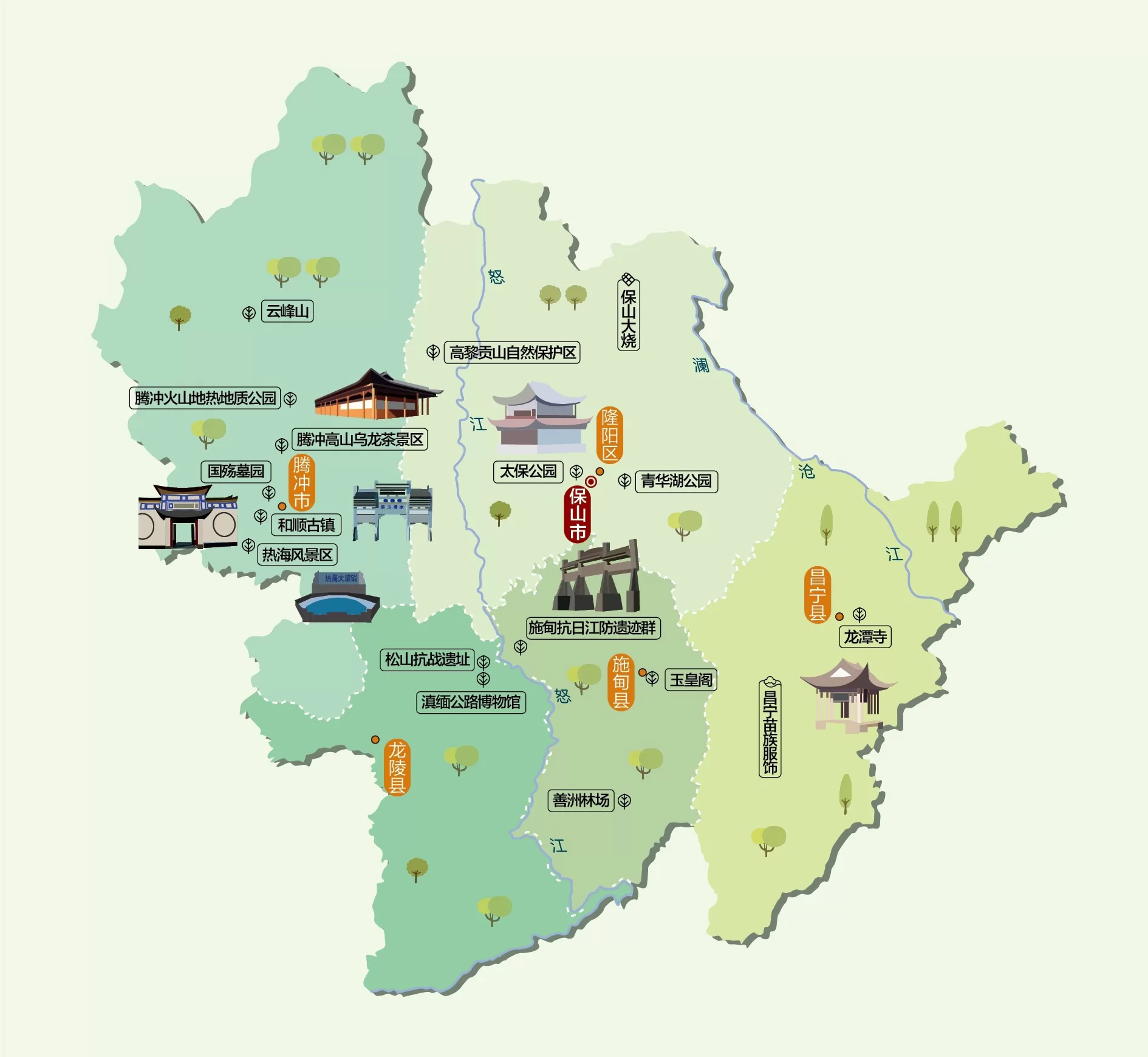云南省保山市旅游地图