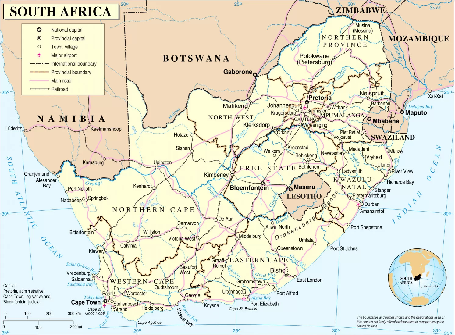 南非地理图：南非的地形和自然特征
