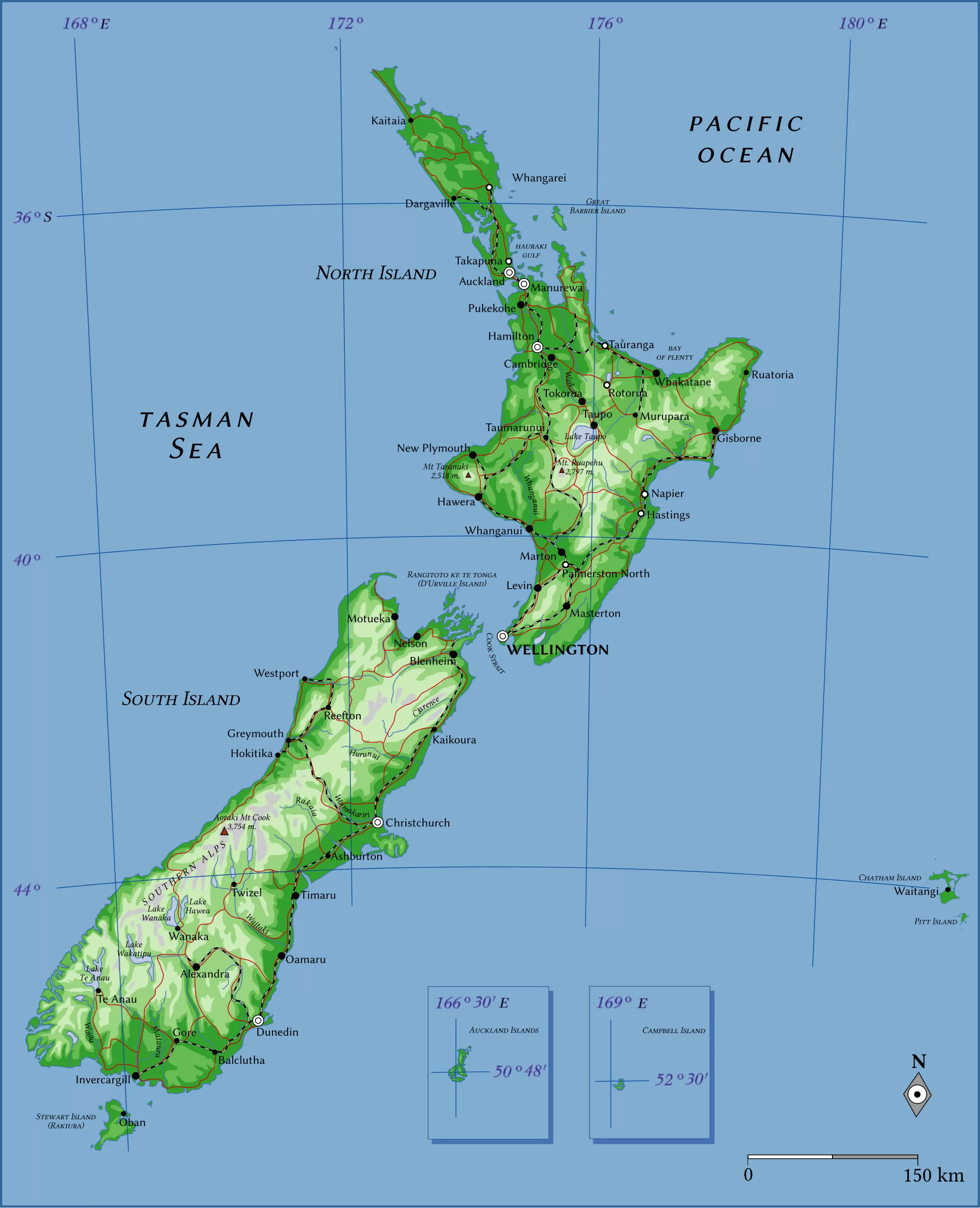 新西兰地图英文版 - 新西兰地图 - 地理教师网