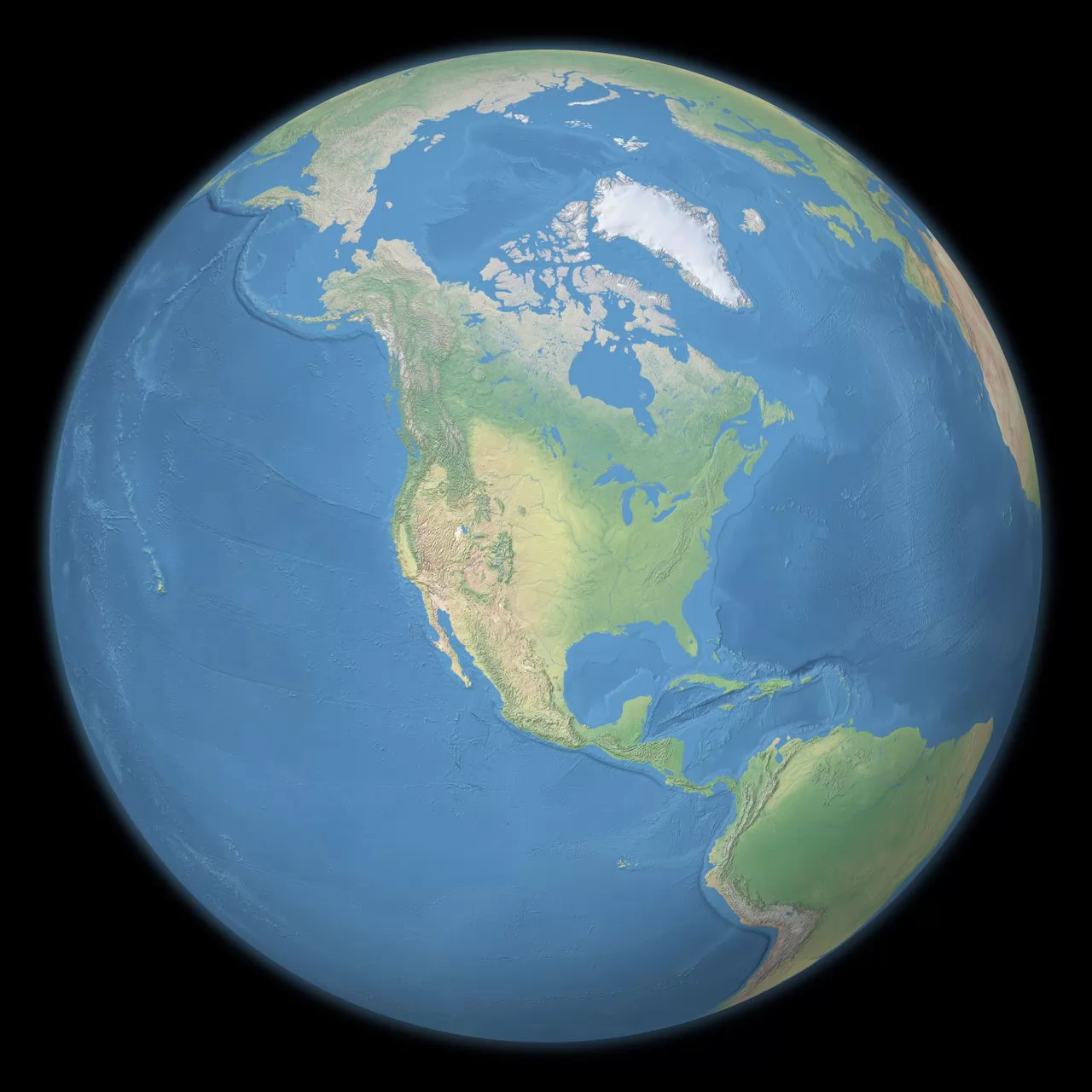北美洲地形图球状图