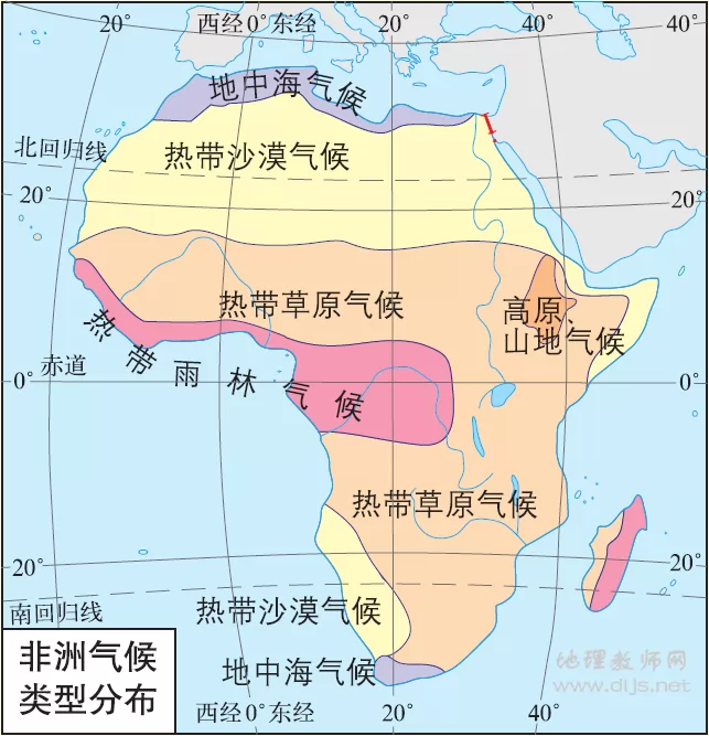 高清非洲气候类型分布示意图 - 初中地理图片 - 地理
