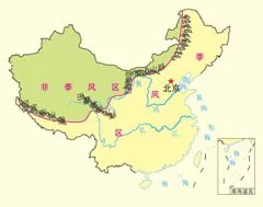 高清中国季风区和非季风区分布示意图