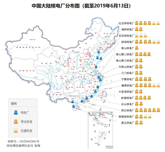 中国大陆核电厂分布图