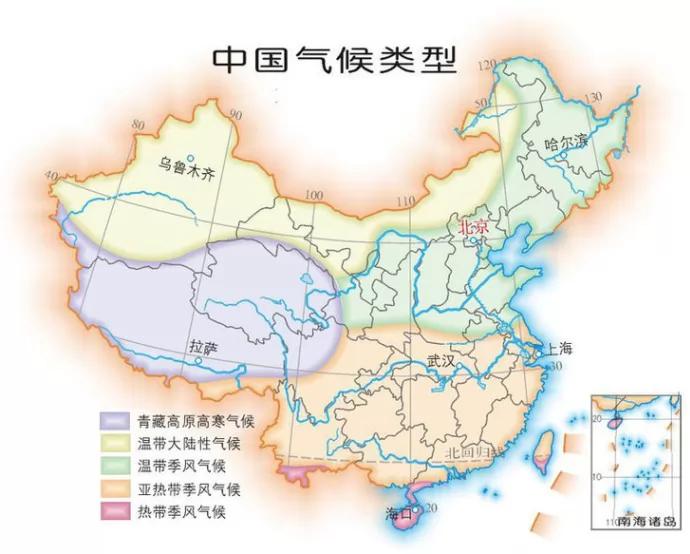 中国气候类型图-五种气候