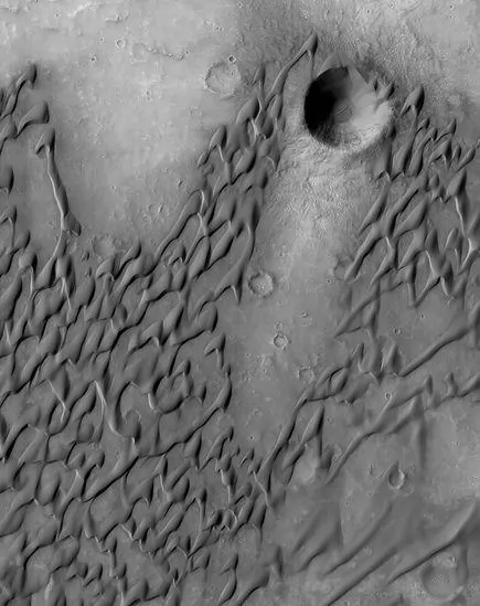 新月形火星沙丘(图片提供:NASA/JPL/University of Arizona) 新月形火星沙丘(图片提供:NASA/JPL/University of Arizona)