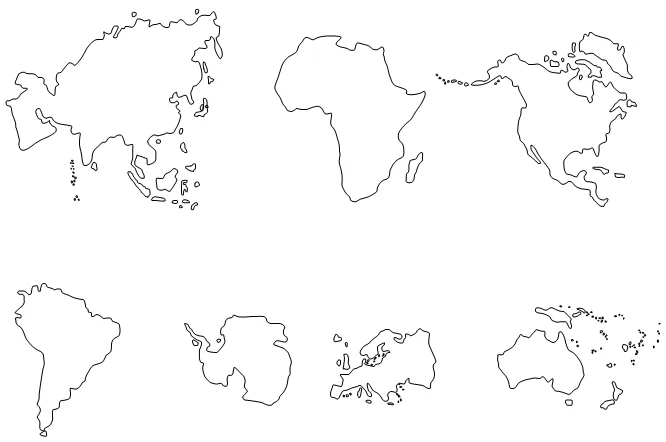 手绘七大洲轮廓图图片