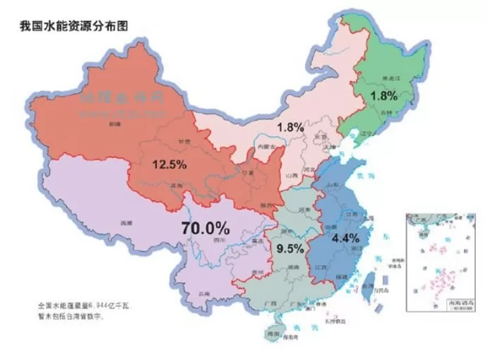 中国水能资源分布图