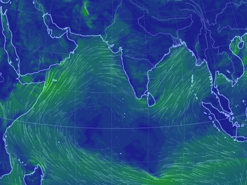  印度洋东南信风,西南季风动态示意图 