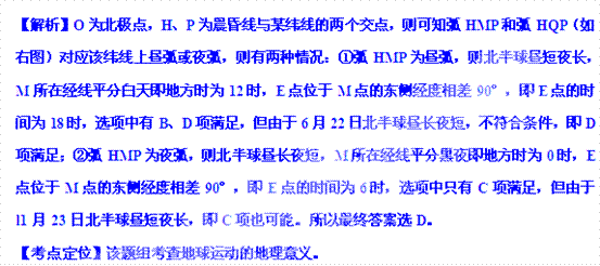 高考地理试题 地球运动